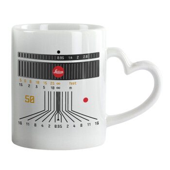 Leica Lens, Mug heart handle, ceramic, 330ml