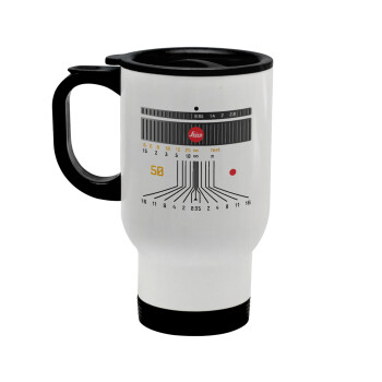 Leica Lens, Stainless steel travel mug with lid, double wall white 450ml