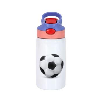 Soccer ball, Children's hot water bottle, stainless steel, with safety straw, pink/purple (350ml)