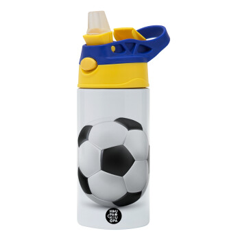 Soccer ball, Children's hot water bottle, stainless steel, with safety straw, green, blue (360ml) BPA FREE