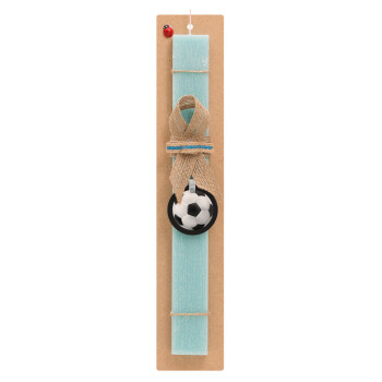 Soccer ball, Easter Set, wooden keychain & aromatic flat Easter candle (30cm) (TURQUOISE)