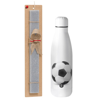 Soccer ball, Πασχαλινό Σετ, μεταλλικό παγούρι Inox (700ml) & πασχαλινή λαμπάδα αρωματική πλακέ (30cm) (ΓΚΡΙ)