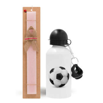 Soccer ball, Πασχαλινό Σετ, παγούρι μεταλλικό αλουμινίου (500ml) & πασχαλινή λαμπάδα αρωματική πλακέ (30cm) (ΡΟΖ)