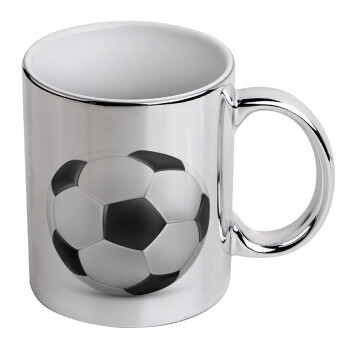 Soccer ball, Mug ceramic, silver mirror, 330ml