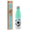 Easter Set, Metallic green/white thermos (Stainless steel), double-walled, 500ml & scented flat Easter candle (30cm) (TURQUOISE)