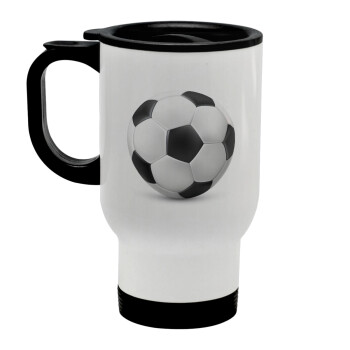 Soccer ball, Stainless steel travel mug with lid, double wall white 450ml