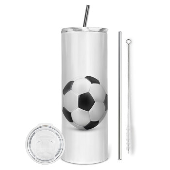 Soccer ball, Eco friendly stainless steel tumbler 600ml, with metal straw & cleaning brush