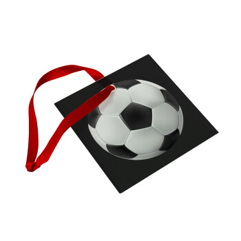 Soccer ball, Χριστουγεννιάτικο στολίδι γυάλινο τετράγωνο 9x9cm