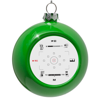 Camera viewfinder, Green Christmas tree ornament bauble 8cm