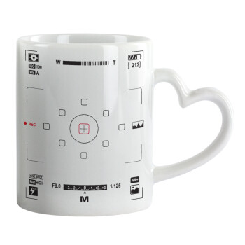 Camera viewfinder, Mug heart handle, ceramic, 330ml