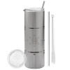 Eco friendly stainless steel Silver tumbler 600ml, with metal straw & cleaning brush