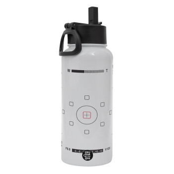 Camera viewfinder, Μεταλλικό παγούρι θερμός Λευκό με καλαμάκι και χερούλι (Stainless steel), διπλού τοιχώματος, 950ml