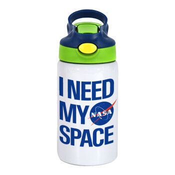 I need my space, Children's hot water bottle, stainless steel, with safety straw, green, blue (350ml)