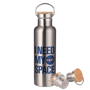 I need my space, Stainless steel Silver with wooden lid (bamboo), double wall, 750ml