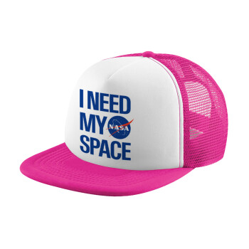 I need my space, Καπέλο Ενηλίκων Soft Trucker με Δίχτυ Pink/White (POLYESTER, ΕΝΗΛΙΚΩΝ, UNISEX, ONE SIZE)