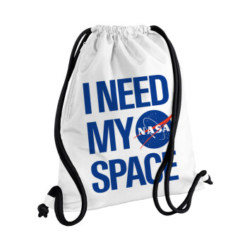 I need my space, Backpack pouch GYMBAG white, with pocket (40x48cm) & thick cords