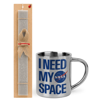 I need my space, Πασχαλινό Σετ, μεταλλική κούπα θερμό (300ml) & πασχαλινή λαμπάδα αρωματική πλακέ (30cm) (ΓΚΡΙ)