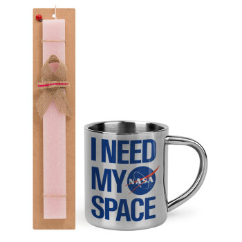 I need my space, Easter Set, metallic thermal cup (300ml) & aromatic flat Easter candle (30cm) (PINK)