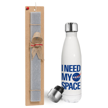 I need my space, Easter candle, metallic white thermos bottle (500ml) & aromatic flat candle (30cm) (GRAY)