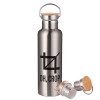 Stainless steel Silver with wooden lid (bamboo), double wall, 750ml