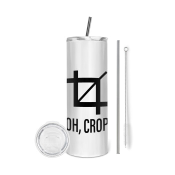 Oh Crop, Eco friendly ποτήρι θερμό (tumbler) από ανοξείδωτο ατσάλι 600ml, με μεταλλικό καλαμάκι & βούρτσα καθαρισμού