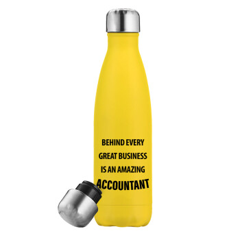 Behind every great business, Yellow Stainless Steel Metallic Thermos, double-walled, 500ml