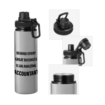 Behind every great business, Metallic water bottle with safety cap, 850ml aluminum