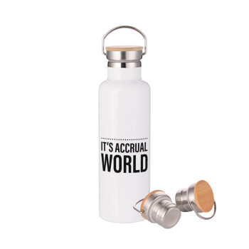 It's an accrual world, Stainless steel White with wooden lid (bamboo), double wall, 750ml