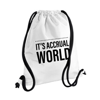 It's an accrual world, Backpack pouch GYMBAG white, with pocket (40x48cm) & thick cords