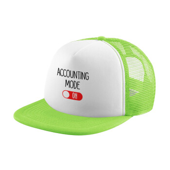 ACCOUNTANT MODE ON, Adult Soft Trucker Hat with Mesh GREEN/WHITE (POLYESTER, ADULT, ONE SIZE)