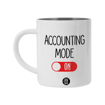 ACCOUNTANT MODE ON, Λευκή Ανοξείδωτη Μεταλλική Κούπα 450ml - Διπλού Τοιχώματος 