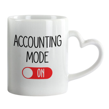 ACCOUNTANT MODE ON, Κούπα καρδιά χερούλι λευκή, κεραμική, 330ml