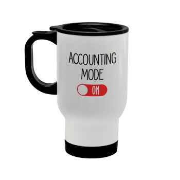 ACCOUNTANT MODE ON, Stainless steel travel mug with lid, double wall white 450ml