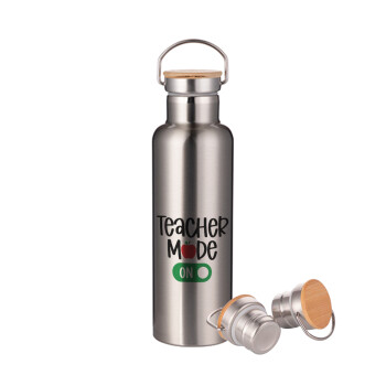 Teacher mode ON, Stainless steel Silver with wooden lid (bamboo), double wall, 750ml