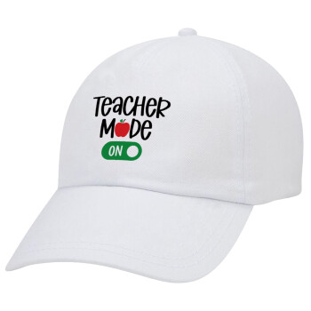 Teacher mode ON, Καπέλο Ενηλίκων Baseball Λευκό 5-φύλλο (POLYESTER, ΕΝΗΛΙΚΩΝ, UNISEX, ONE SIZE)