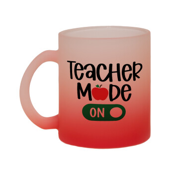 Teacher mode ON, Κούπα γυάλινη δίχρωμη με βάση το κόκκινο ματ, 330ml