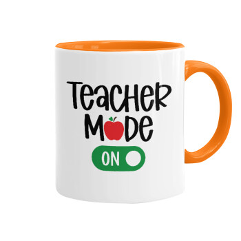 Teacher mode ON, Κούπα χρωματιστή πορτοκαλί, κεραμική, 330ml