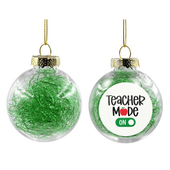 Teacher mode ON, Χριστουγεννιάτικη μπάλα δένδρου διάφανη με πράσινο γέμισμα 8cm