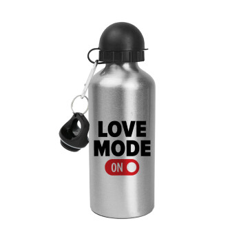 LOVE MODE ON, Metallic water jug, Silver, aluminum 500ml