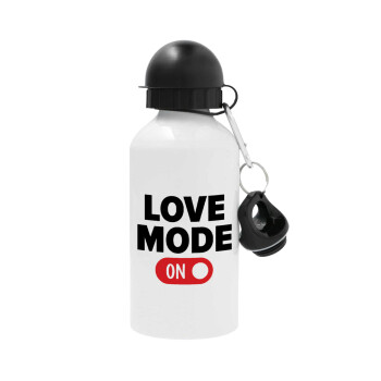 LOVE MODE ON, Metal water bottle, White, aluminum 500ml