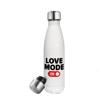 LOVE MODE ON, Metal mug thermos White (Stainless steel), double wall, 500ml