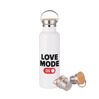 LOVE MODE ON, Stainless steel White with wooden lid (bamboo), double wall, 750ml