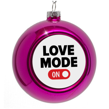 LOVE MODE ON, Purple Christmas tree ornament bauble 8cm