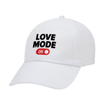 LOVE MODE ON, Καπέλο Ενηλίκων Baseball Λευκό 5-φύλλο (POLYESTER, ΕΝΗΛΙΚΩΝ, UNISEX, ONE SIZE)