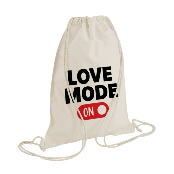 LOVE MODE ON, Τσάντα πλάτης πουγκί GYMBAG natural (28x40cm)