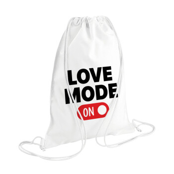 LOVE MODE ON, Τσάντα πλάτης πουγκί GYMBAG λευκή (28x40cm)