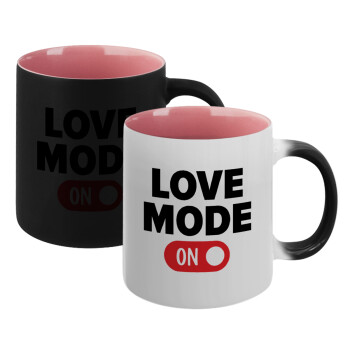 LOVE MODE ON, Κούπα Μαγική εσωτερικό ΡΟΖ, κεραμική 330ml που αλλάζει χρώμα με το ζεστό ρόφημα