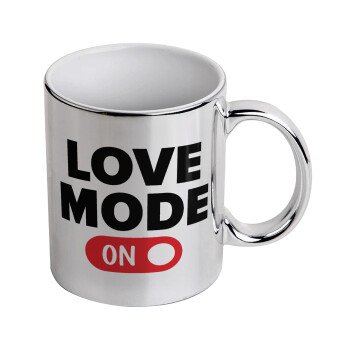 LOVE MODE ON, Mug ceramic, silver mirror, 330ml