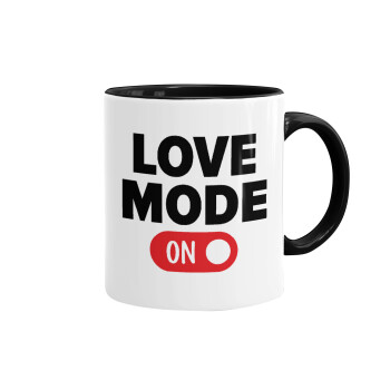 LOVE MODE ON, Mug colored black, ceramic, 330ml