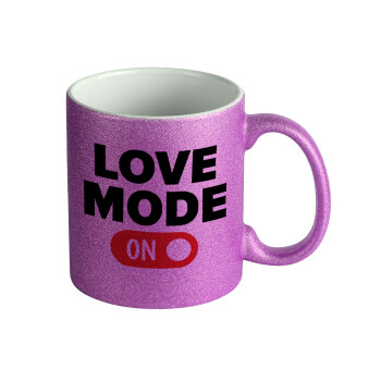 LOVE MODE ON, Κούπα Μωβ Glitter που γυαλίζει, κεραμική, 330ml